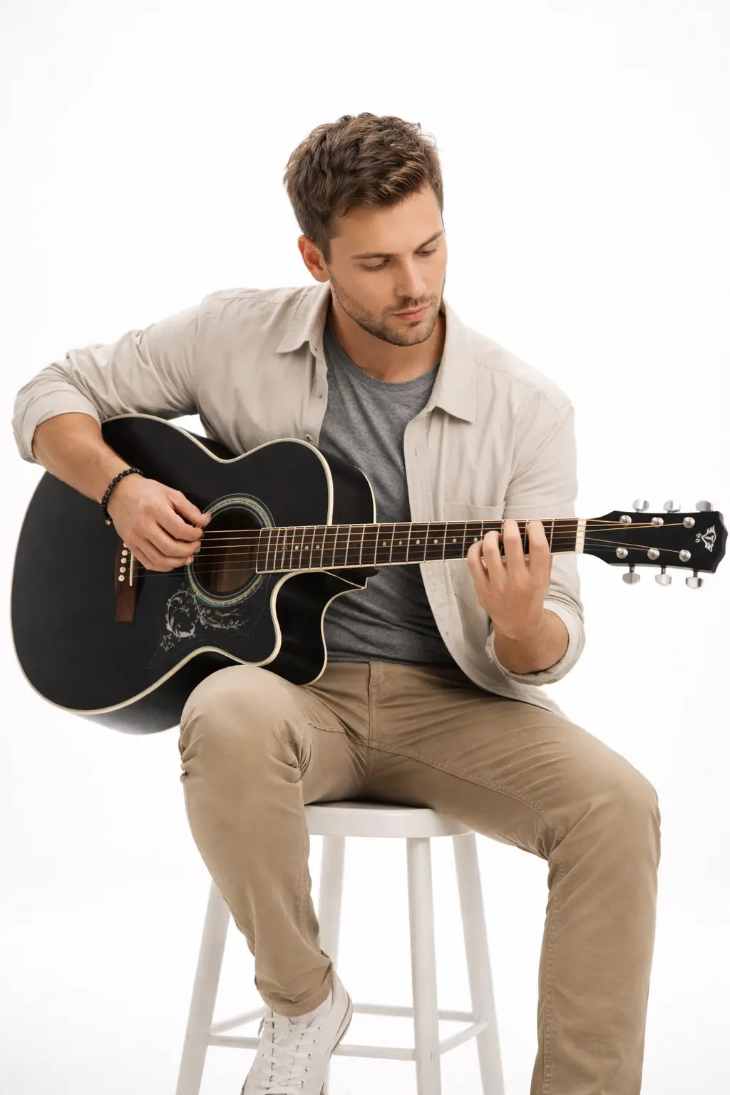 TFLY SA1CP Acoustic Guitar - Black Cutaway Design with Spruce Wood Top