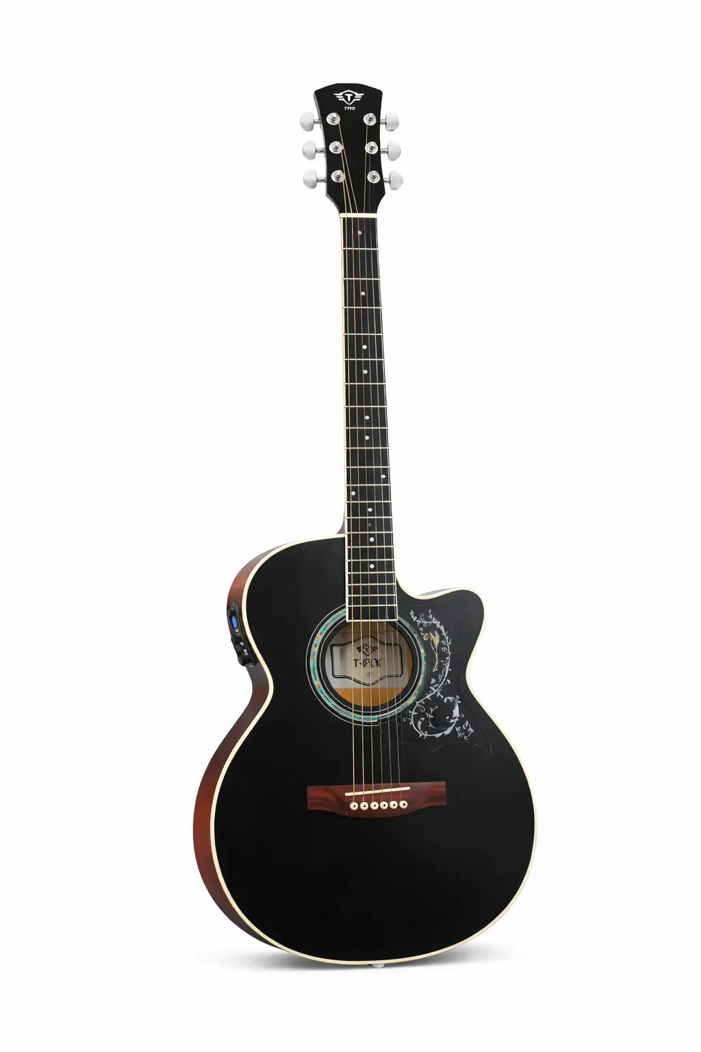 TFLY Semi-Acoustic Guitar Black Finish with 3-Band EQ & Tuner - Cutaway Design