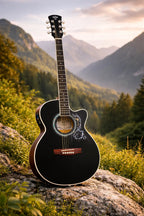 TFLY Semi-Acoustic Guitar Black Finish with 3-Band EQ & Tuner - Cutaway Design