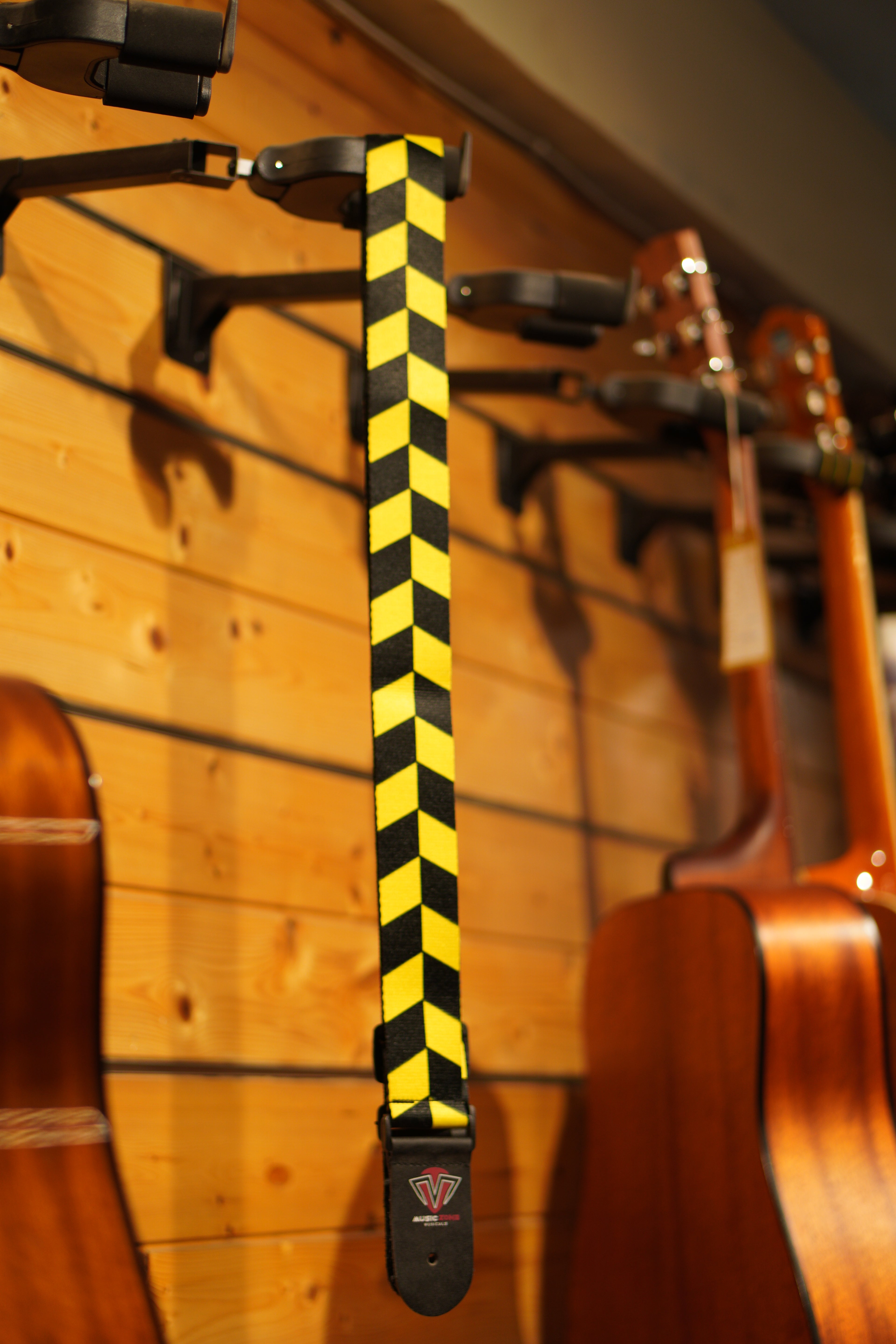 Yellow & Black Chevron Guitar Strap – Adjustable Fabric Design