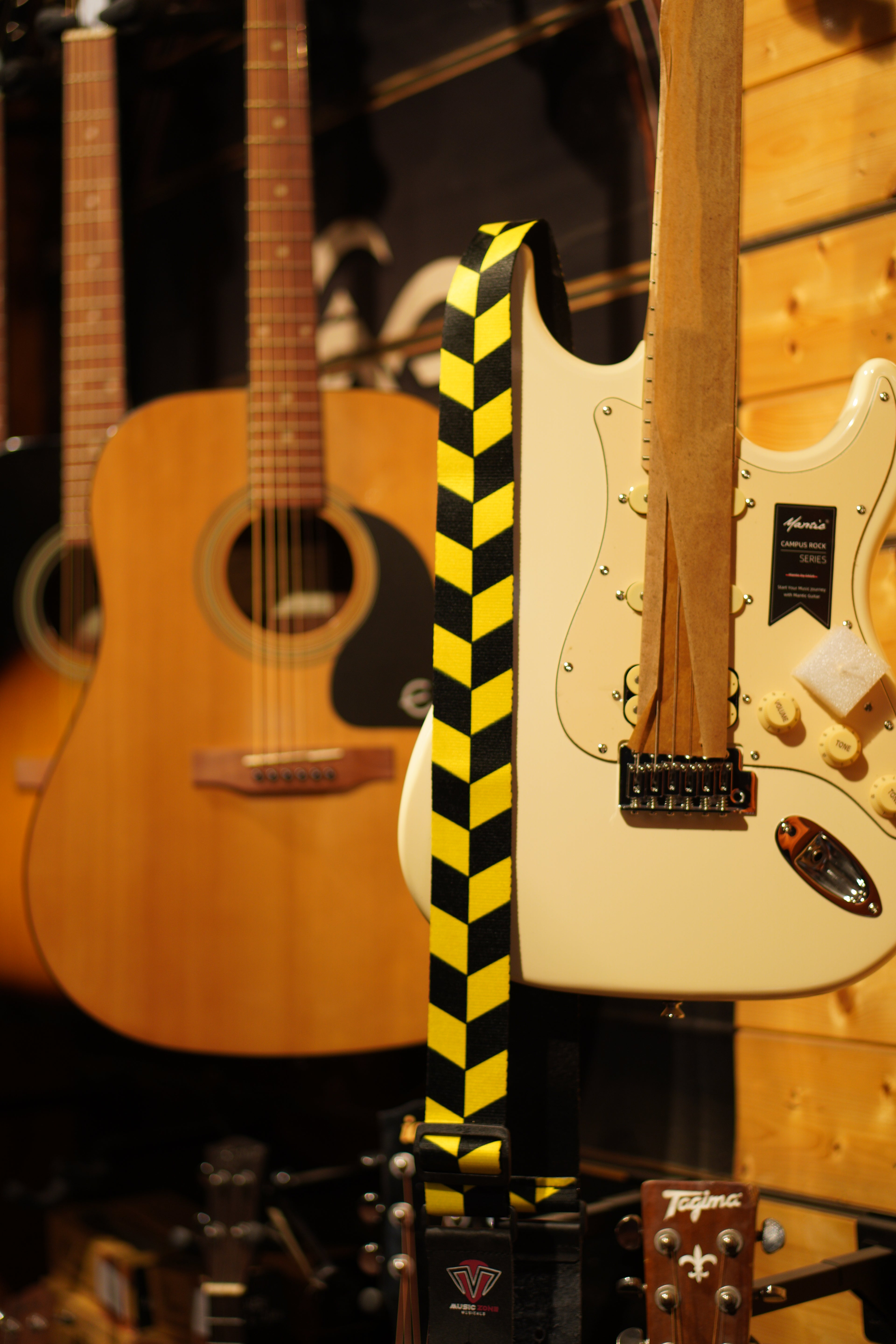 Yellow & Black Chevron Guitar Strap – Adjustable Fabric Design