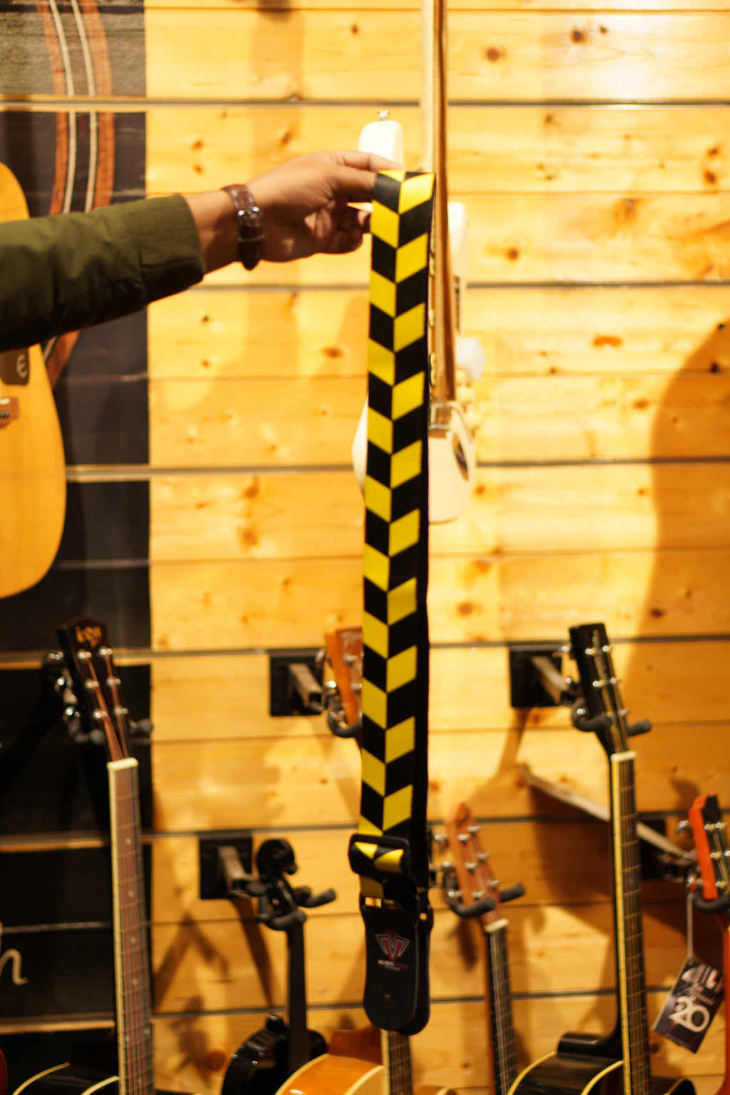 Yellow & Black Chevron Guitar Strap – Adjustable Fabric Design