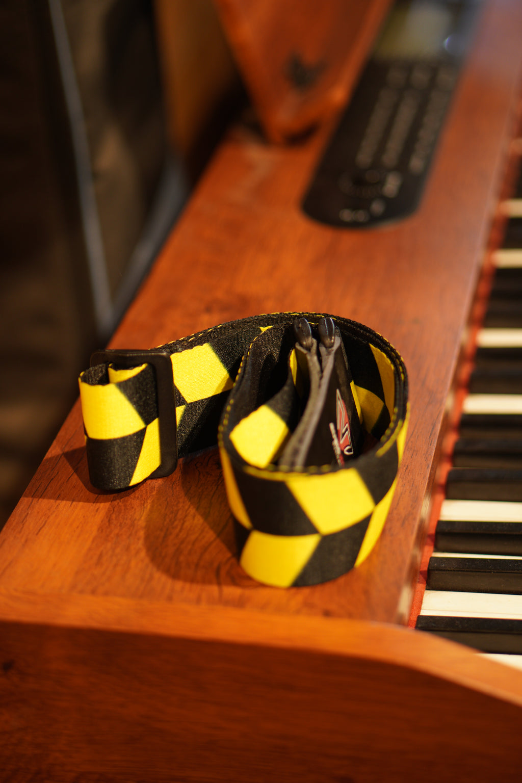 Yellow & Black Chevron Guitar Strap – Adjustable Fabric Design