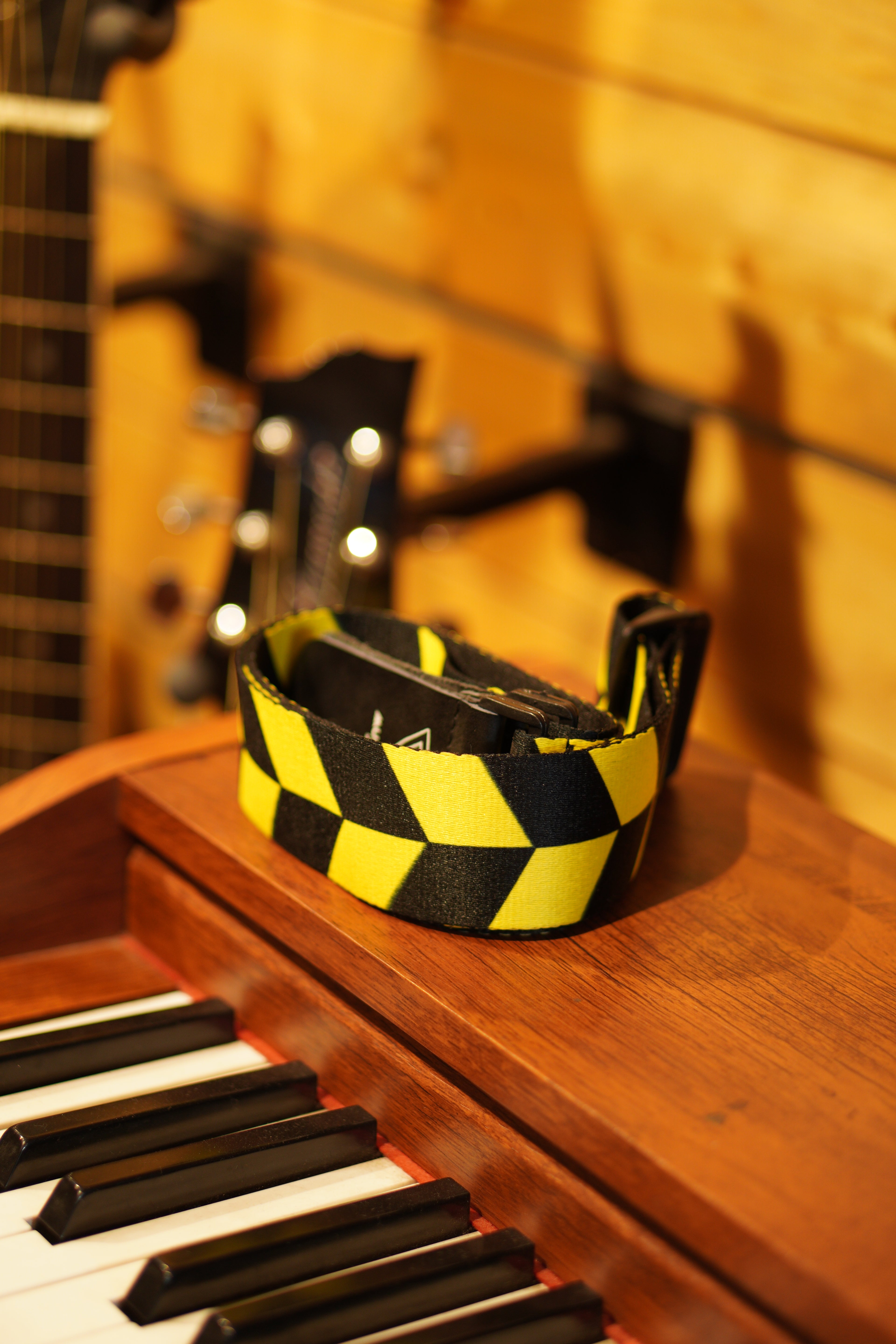 Yellow & Black Chevron Guitar Strap – Adjustable Fabric Design