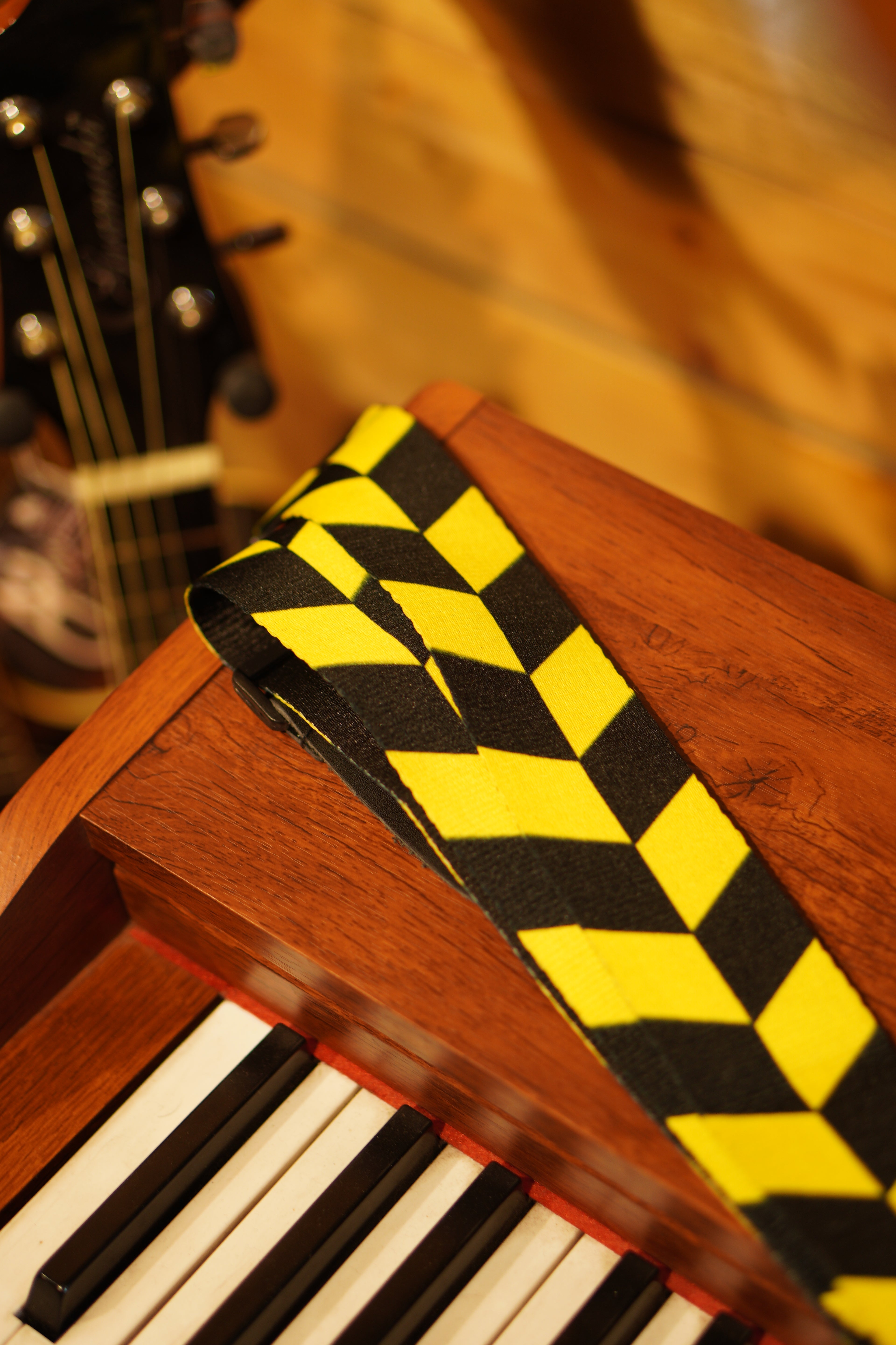 Yellow & Black Chevron Guitar Strap – Adjustable Fabric Design