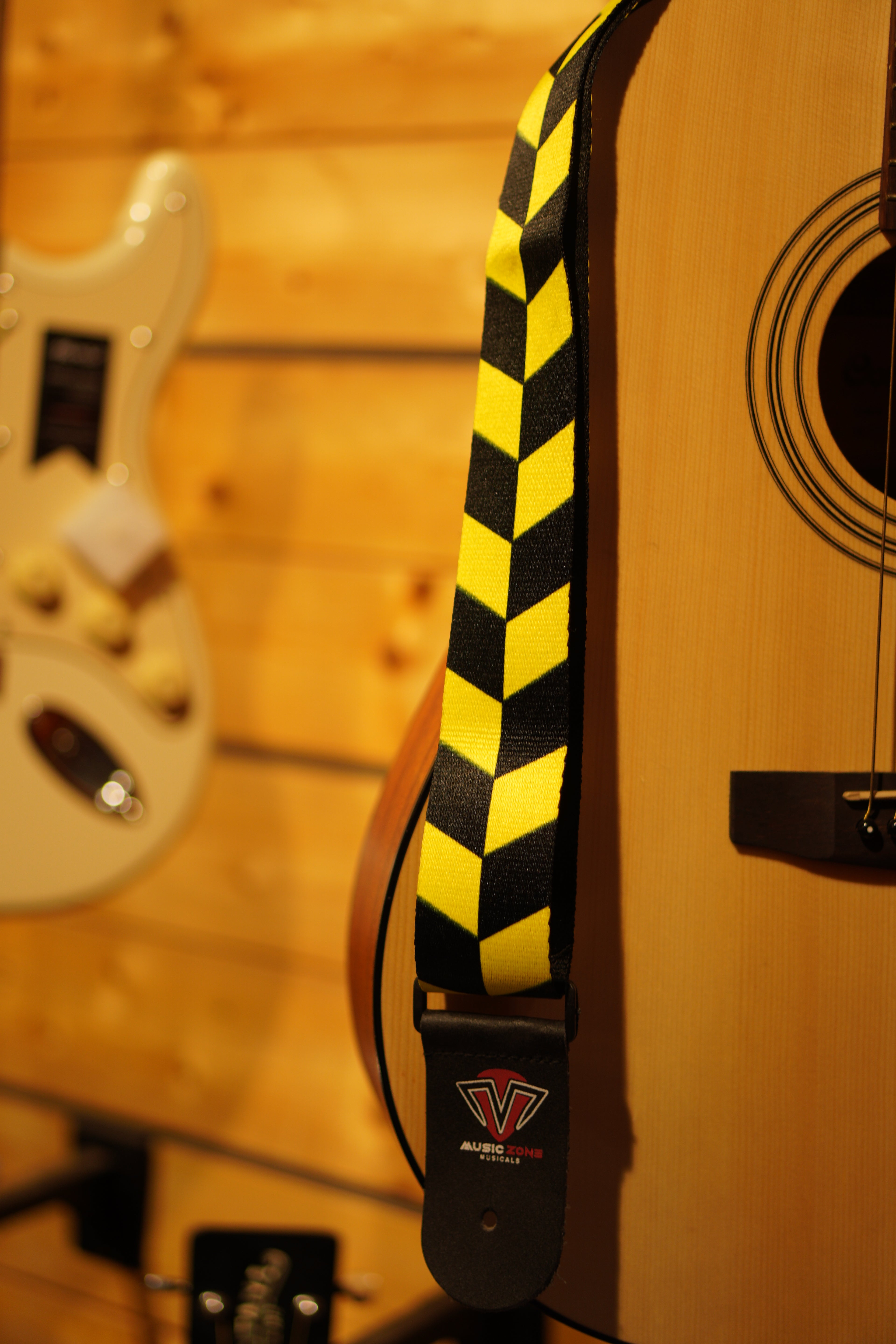 Yellow & Black Chevron Guitar Strap – Adjustable Fabric Design