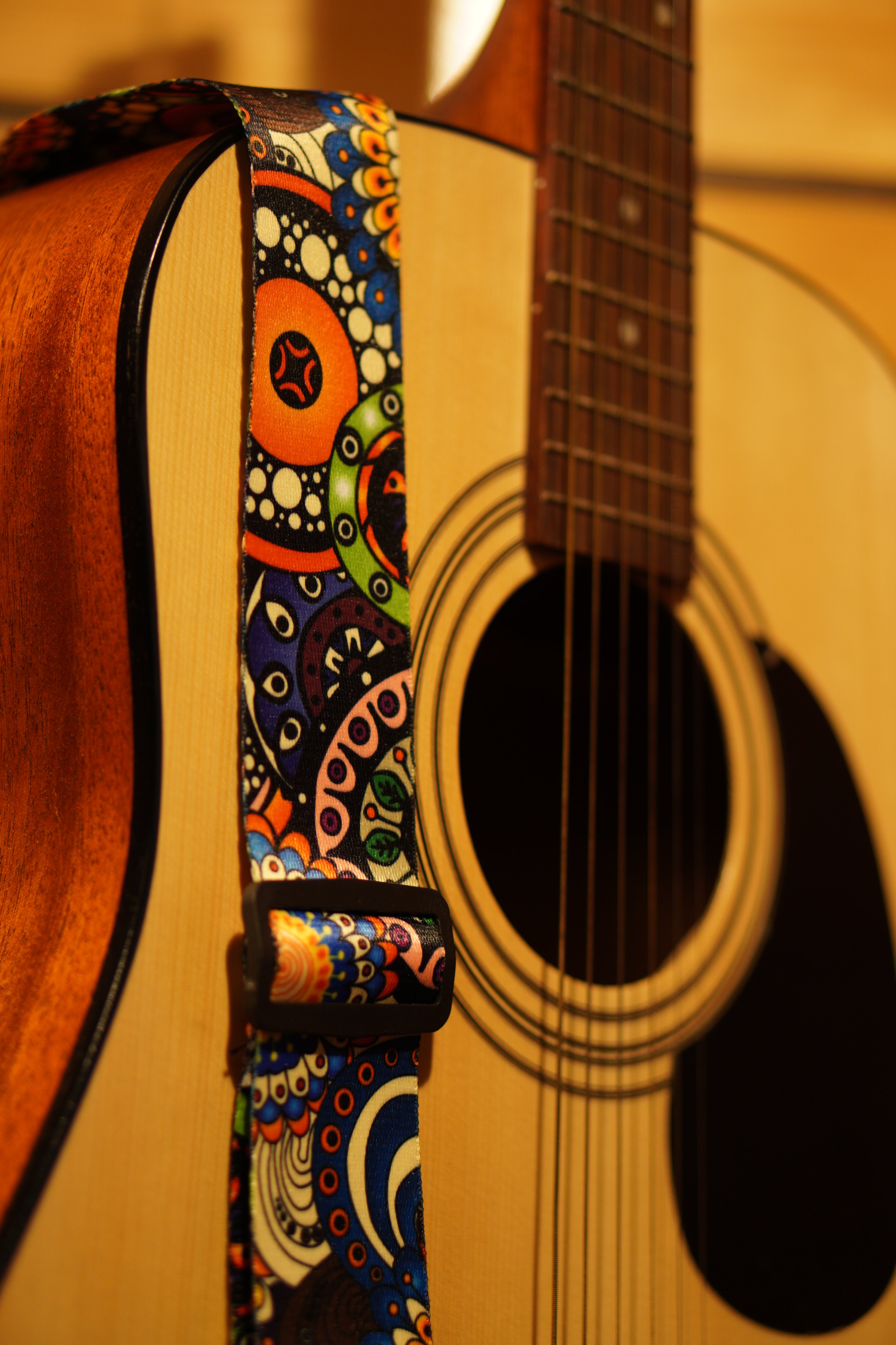 Vintage Tribal Design Guitar Strap with Premium Leather Tips