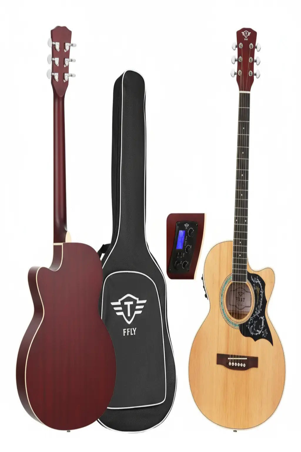 TFLY Semi-Acoustic Guitar with Built-in 3-Band EQ & Tuner - Cutaway Design
