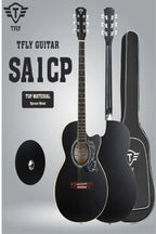 TFLY SA1CP Acoustic Guitar - Black Cutaway Design with Spruce Wood Top